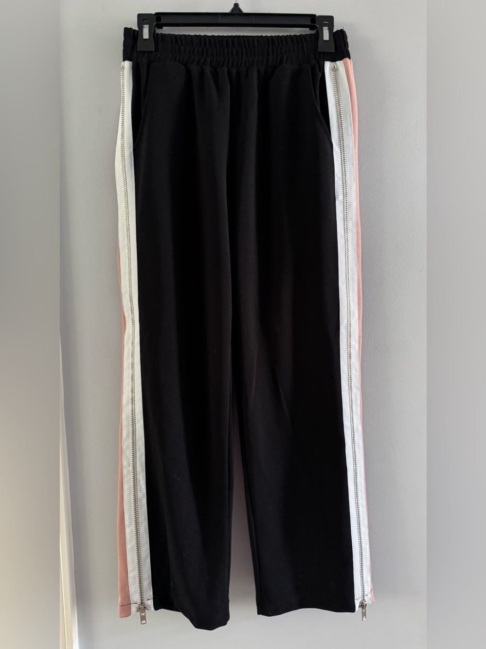 Hot & Delicious Size Small Black Track Pants Pink White Side Stripe Zip Detail